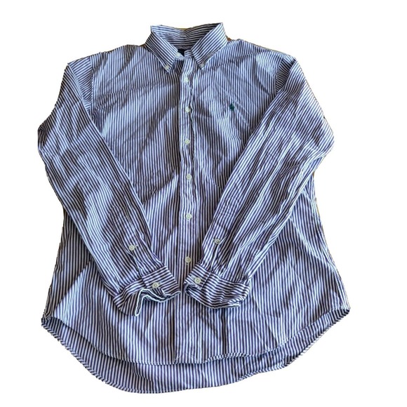 Ralph Lauren Men Button Up Shirt Purple White Stripe Sz L Long Sleeve Slim Fit - Picture 1 of 6